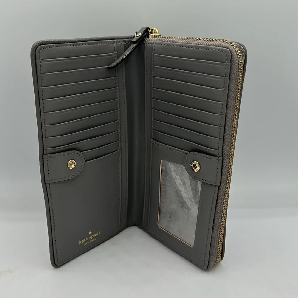 Kate Spade Gray pebbled Leather Brigitta Mulberry Street Long Wallet - Picture 3 of 8